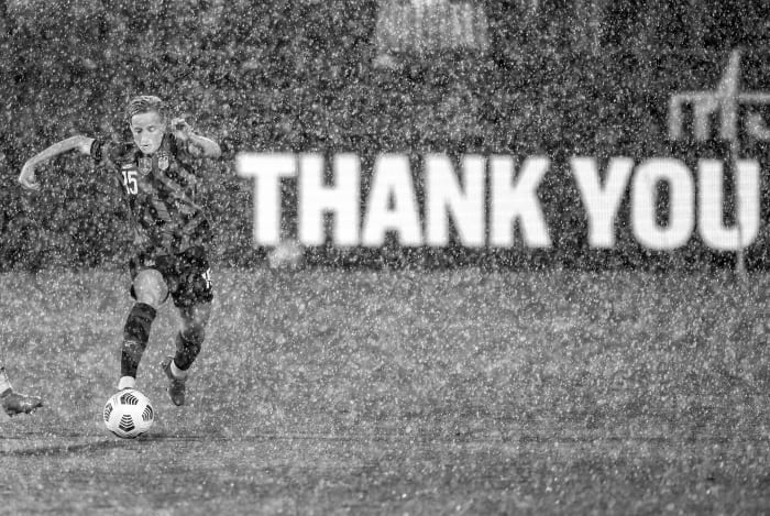Megan Rapinoe dribbles during a U.S. women's national team friendly win over Mexico.